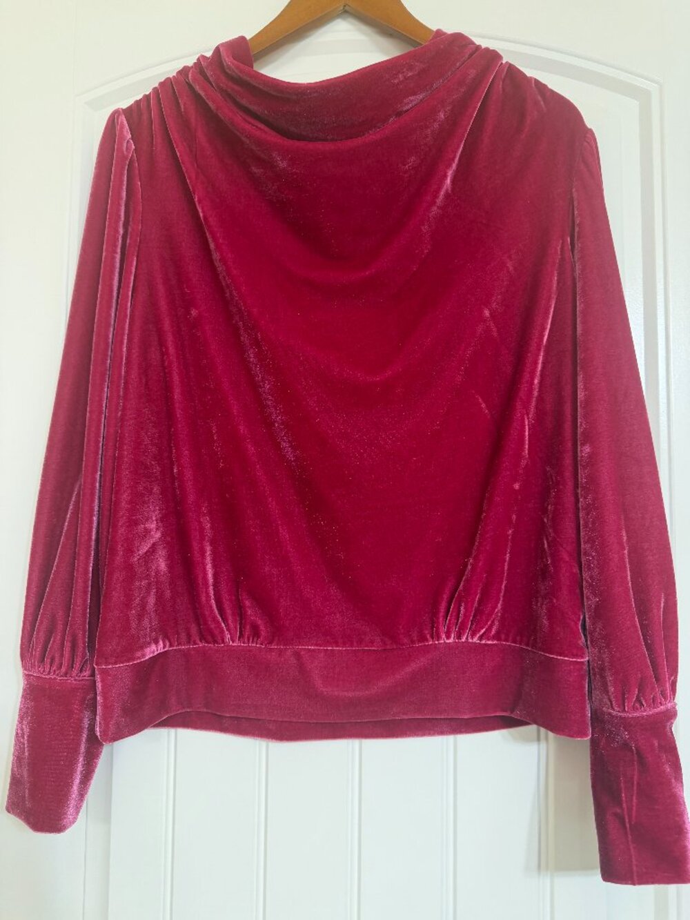 Btfl Life Anthropologie Womens Top Small Pink Velvet Drape Neck Puff